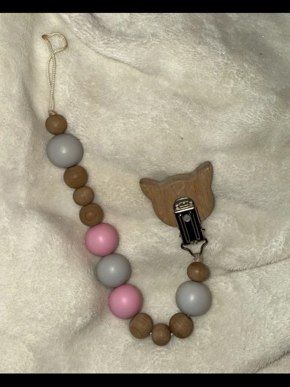 Mud Pie Baby Girl Cat Wooden Pacifier Clip Silicone Paci Beads Pink
